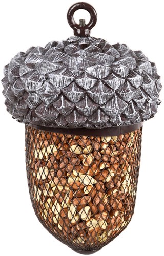 Comedero colgante bellota casa pájaros gris Esschert Design 22 cm metal