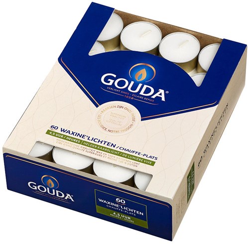 Gouda vela de té blanca - 60 unidades - larga duración 4,5 horas