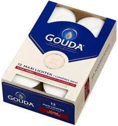 Gouda waxinelicht maxi 10 uur box 12 wit