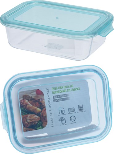 Fuente para horno hornear y congelar con tapa 1040ml vidrio azul 22x15x6cm