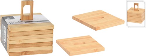 Excellent Houseware posavasos de bambú set de 6 para vasos 9x9cm marrón