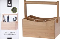 Portacubiertos de bambú organizador de cocina con asa marrón claro 20x14x24cm