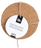 Excellent Houseware posavasos corcho redondos set de 6 marrón protección