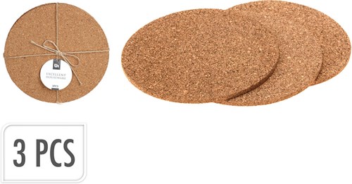 Posavasos redondos de corcho set de 3 - protección mesa marrón corcho