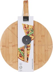 Set tabla para cortar pizza de bambú con cortapizzas - bandeja redonda 38 cm