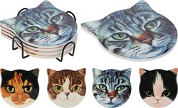 Posavasos Gato set de cartón - 4 piezas con soporte multicolor