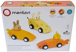 Mentari coches de carreras de madera amigos animales set de juguete 3 piezas