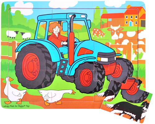 BigJigs puzzle de madera tractor - 9 piezas - juguete educativo
