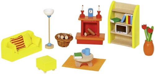 Goki set de muebles salón casa de muñecas - accesorios madera 24 piezas-2