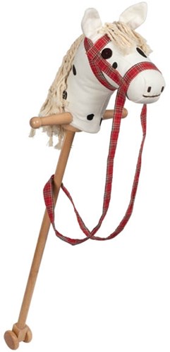 Goki caballo de palo de madera blanco juguete con ruedas y cabestro-2