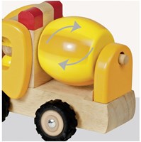 Goki camión mezclador de cemento de madera vehículo de construcción con ruedas de goma amarillo-3