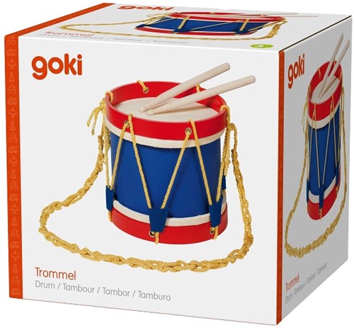 Goki tambor de madera juguete musical con baquetas - azul rojo-3