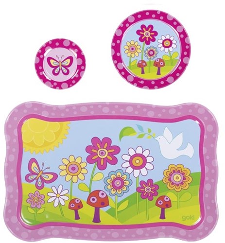 Goki juego de té de hojalata Funky Flowers 14 piezas juguete jardín-3