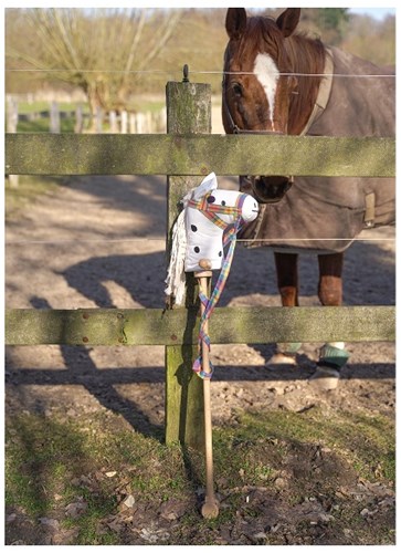 Goki caballo de palo de madera blanco juguete con ruedas y cabestro-3