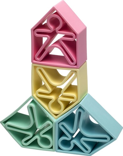 Dena set de juguetes de silicona - 6 niños 6 casas colores pastel-3