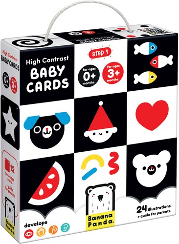 Banana Panda 12 Tarjetas de Libro para Bebés de Alto Contraste / Libro de Juguete para Bebés en Blanco y Negro desde 0 meses - 16x16cm