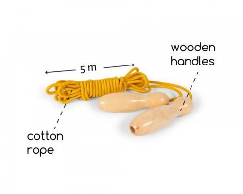 BS Toys cuerda para saltar amarilla con mangos de madera - juguete exterior extra largo-2