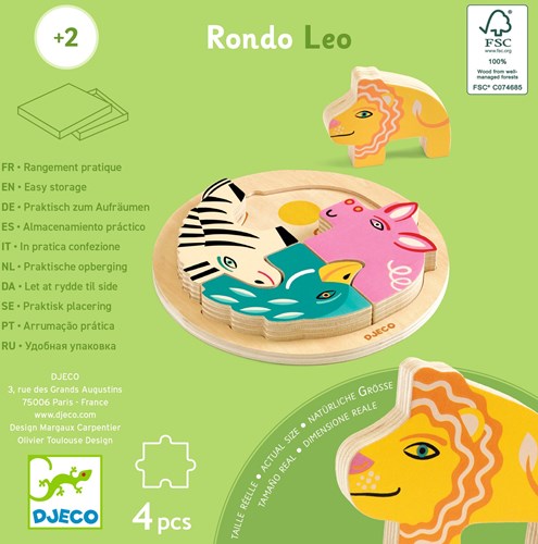 Djeco PUZZLES BOIS - PUZZLES RELIEF Rondo Leo - FSC 100%