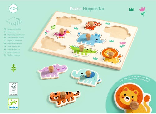 Djeco PUZZLES BOIS - PUZZLES GROS BOUTONS Hippo'n'Co - FSC 100%