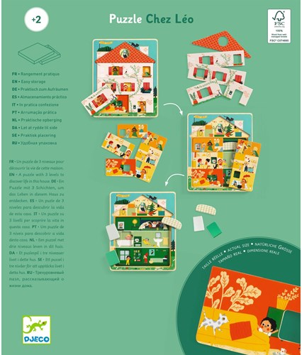 Djeco PUZZLES BOIS - PUZZLES 3 NIVEAUX Chez Leo - FSC 100%