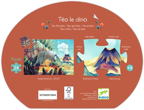 Djeco PUZZLES - PUZZLES SILHOUETTES Téo le dino - 24 pièces - FSC MIX