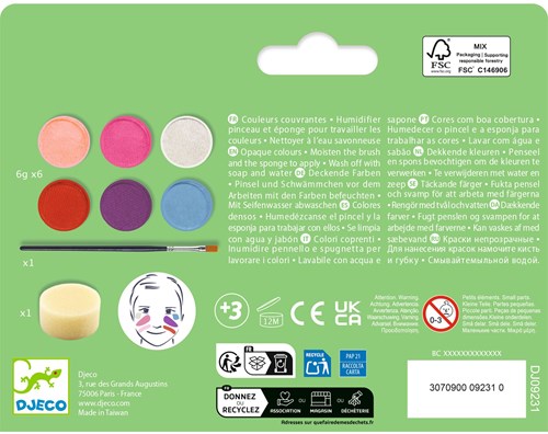 Djeco BODY ART - PALETTE ET ACCESSOIRES Palette 6 couleurs - Sweet