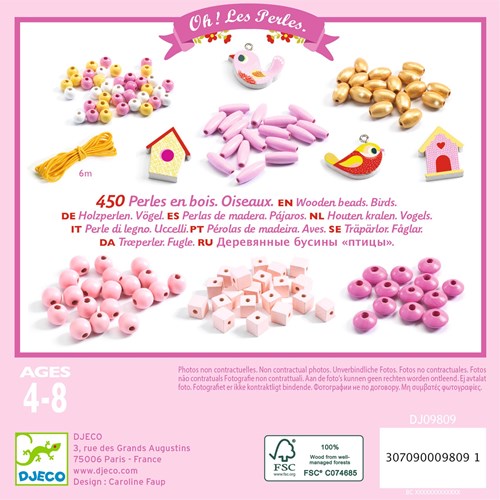 Djeco L'ART DU FIL - PERLES & BIJOUX Perles bois - Oiseaux