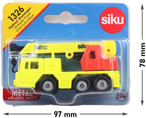 Siku camión grúa hidráulica - vehículo de construcción juguete amarillo rojo-3