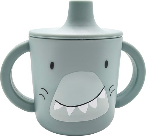 Trixie vaso de aprendizaje de silicona para bebé azul - Mr. Shark - antigoteo-2