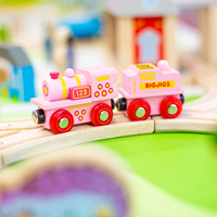 BigJigs locomotora de madera 123 con vagón - rosa - tren de juguete-2