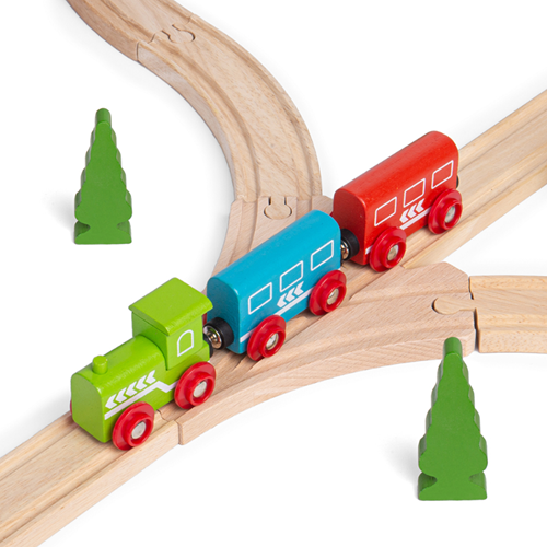 BigJigs vías de tren de madera cruce 3 vías - expansión circuito tren-3