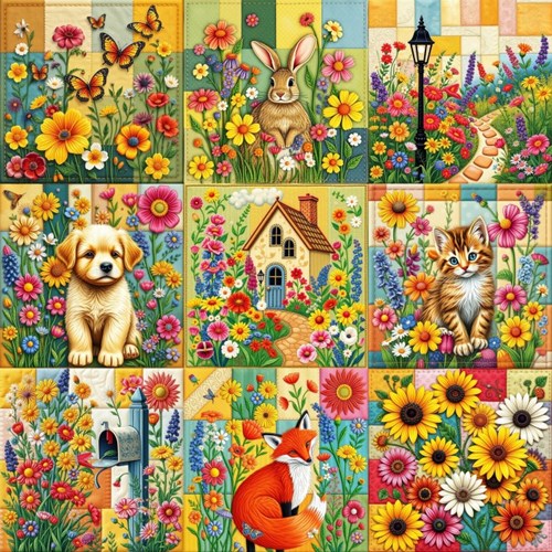 Alipson Puzzle rompecabezas Cottage Garden Nine Patch Quilt Block 1000 piezas