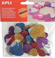 APLI Kids corazones de goma EVA con purpurina - 50 piezas autoadhesivas coloridas