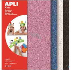 APLI Kids hojas de goma EVA con purpurina - A4 blanco negro rojo azul