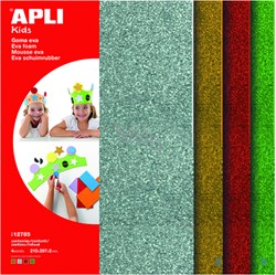 APLI Kids hojas goma EVA purpurina A4 plata oro rojo verde