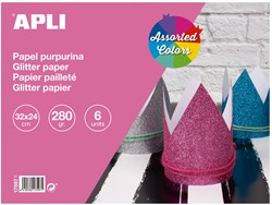APLI Kids papel con purpurina papel manualidades 32x24 cm 280 gr 6 hojas multicolor