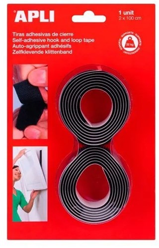 APLI Kids cinta de velcro negra - tira adhesiva fuerte para manualidades y organización