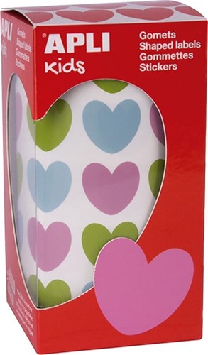 APLI Kids rollo de pegatinas corazones multicolor 20x18 mm manualidades