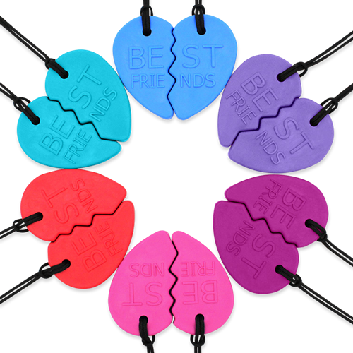 ARK Therapeutic collar mordedor corazón de la amistad rojo - set para niños Set van 2 halve-hartkauwkettingen om samen met een vriend(in) te dragen.-2