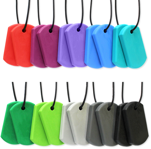 ARK Therapeutic joya mordedor juguete dentición azul oscuro estándar Dunne, discrete kauwketting met twee hangers in dog-tag-stijl, voor kinderen en volwassenen.-2