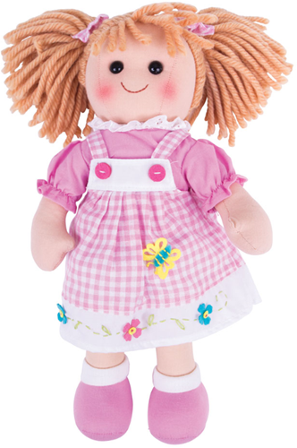 BigJigs muñeca Ava muñeca de tela pelo rubio vestido rosa