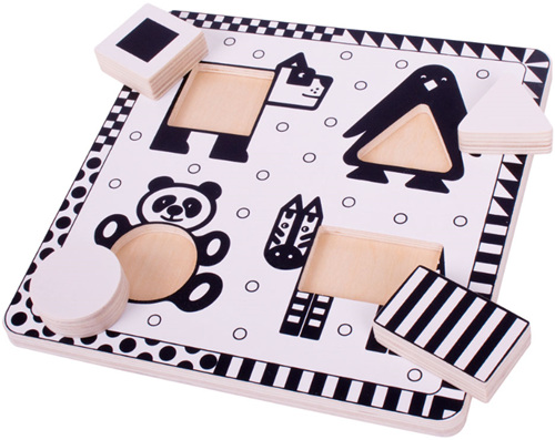 BigJigs puzzle de animales de madera blanco y negro juguete educativo