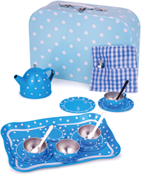Bigjigs Juego de Té de Porcelana Lunares Azules