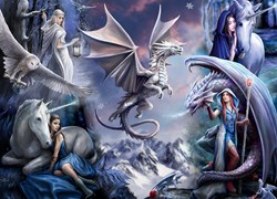 Bluebird Puzzle rompecabezas Anne Stokes Silver Dragon Collage 1500 piezas