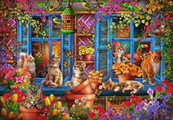 Bluebird Puzzle gatos rompecabezas estante ventana - 1000 piezas
