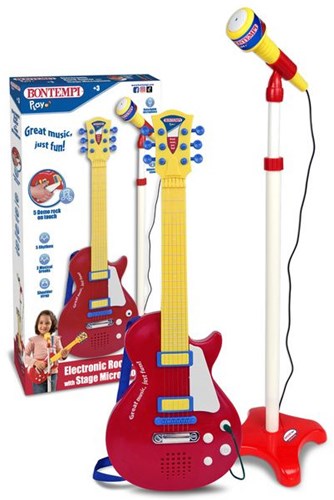 Bontempi guitarra eléctrica de juguete con micrófono en soporte - set musical para niños