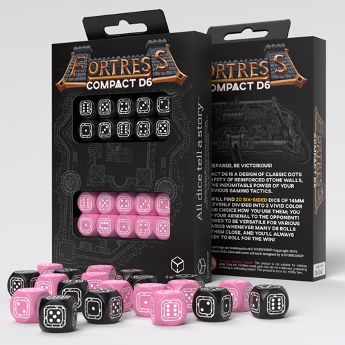 Q-Workshop set de dados Fortress Compact D6 negro rosa 20 piezas