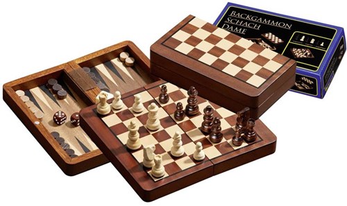 Philos Ajedrez Damas Backgammon Magnético de Viaje Estuche 18 mm 37 mm