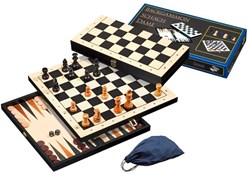 Philos ajedrez damas backgammon cassette madera tablero 44 mm rey 75 mm