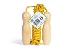 BS Toys cuerda para saltar amarilla con mangos de madera - juguete exterior extra largo